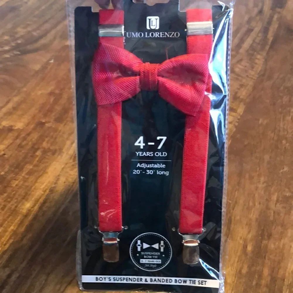 Kids Umo Lorenzo Suspender And Bow Tie Set-Red